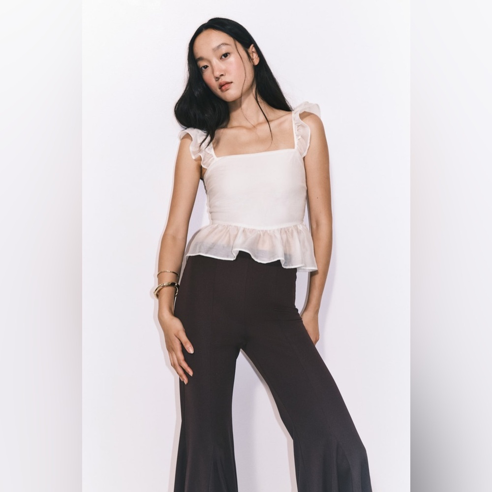 H&M Women’s White ruffle top with tie back detail‎  Sheer Size 2XS